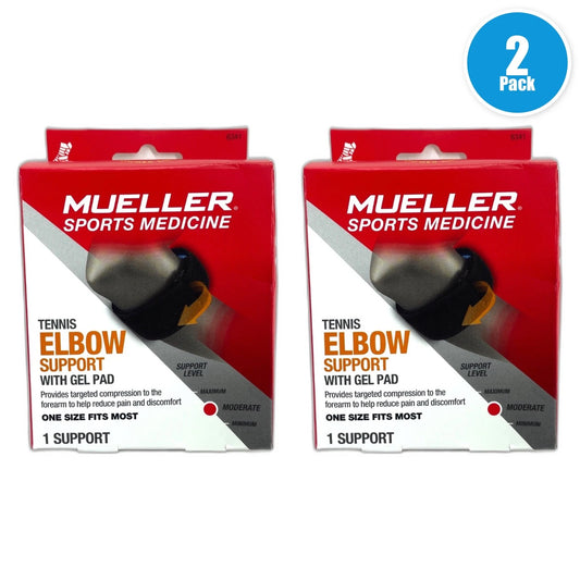 Mueller Tennis Elbow Support with Gel Pad Compression Brace Strap Pack of 2 New