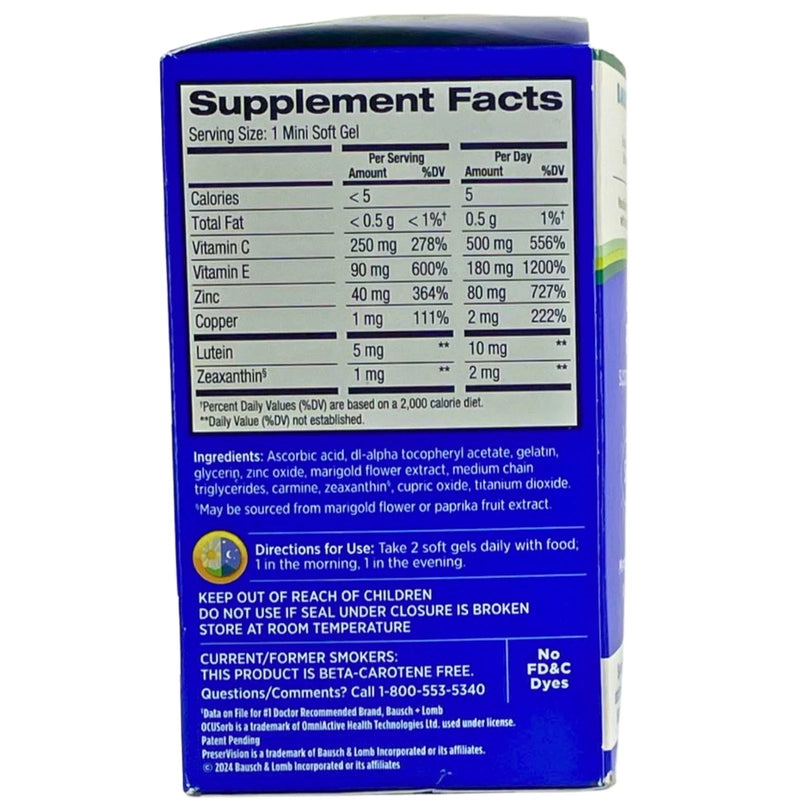 Bausch + Lomb PreserVision AREDS 2 Formula Eye Vitamin 130 Mini Softgels 2 Pack