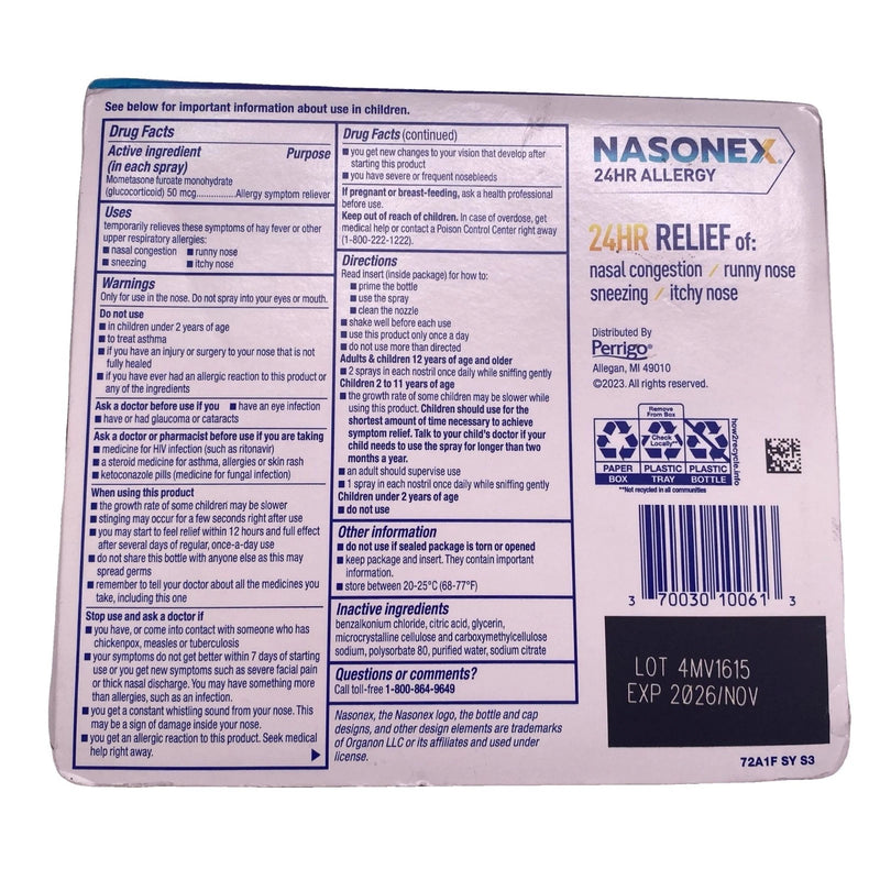 Nasonex 24HR Allergy Nasal Spray Twin Pack 120 Sprays 3 Pack New