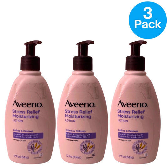 Aveeno Stress Relief Moisturizing Lotion Lavender 12oz Calming Body Lotion 3Pack