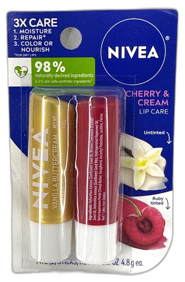 Nivea Cherry Cream Lip Care Untinted Ruby Tinted 6 Total Pack of 3 New