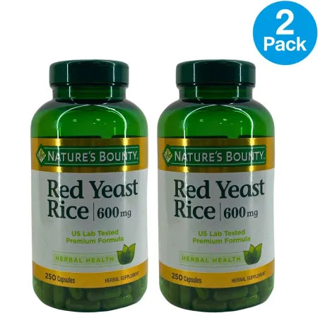 Nature's Bounty Red Yeast Rice 600mg Herbal Health 250 Capsules 2 Pack Exp 2027