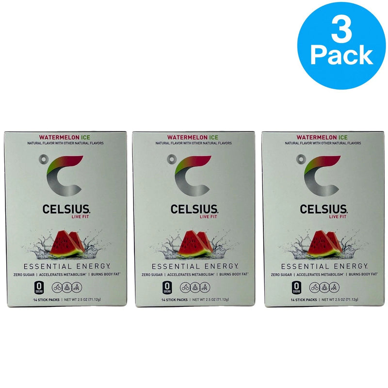 Celsius Live Fit Watermelon Ice Energy Drink Mix 14 Sticks 3 Pack New