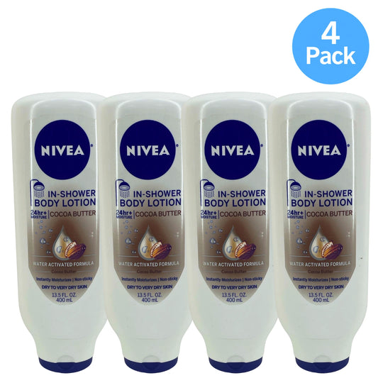 Nivea In-Shower Body Lotion Cocoa Butter 13.5 oz 4 Pack New