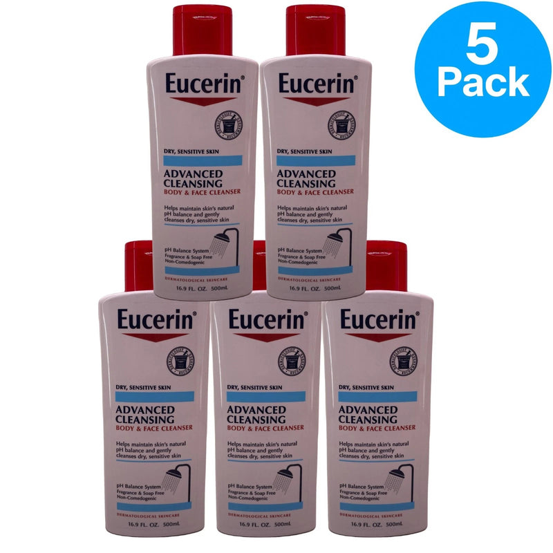Eucerin Advanced Cleansing Body & Face Cleanser 16.9 fl oz 5 Pack New