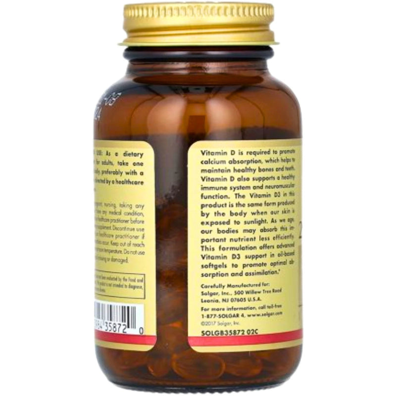 Solgar Vitamin D3 250 mcg 10,000 IU Immune Bone Health 120 Softgels 4 Pack New