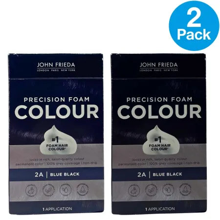 John Frieda Precision Foam Colour 2A Blue Black Permanent Hair Dye 2 Pack Bundle