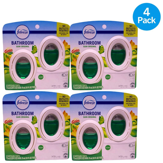 Febreze Bathroom Gain Original Air Freshener Odor Eliminator 0.25 fl oz 4 Pack