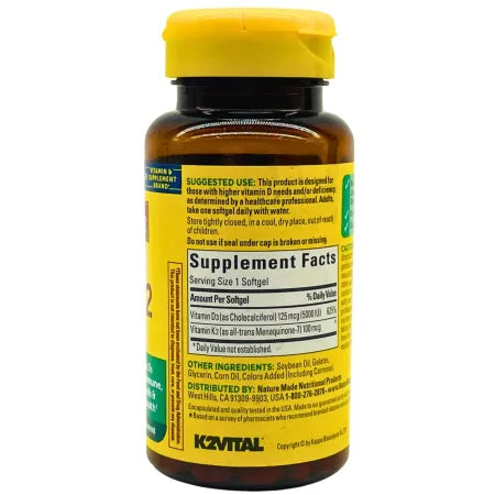 Nature Made D3 + K2 30 Softgels Immune & Bone Support – 1 Pack -06/2026– New