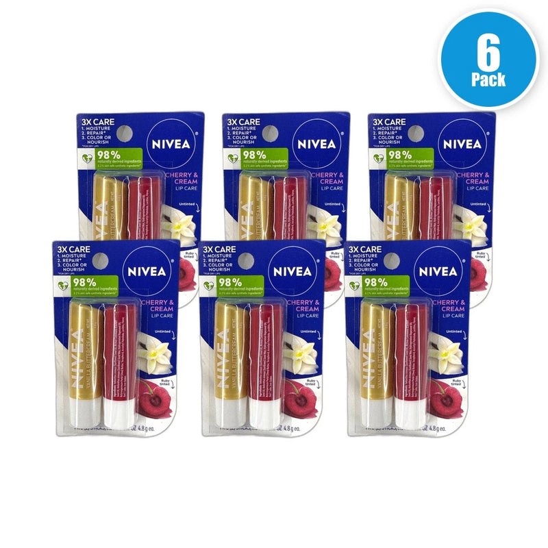 Nivea Cherry Cream Lip Care Untinted 12 Total Pack of 6 New