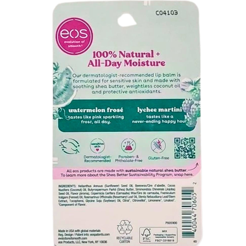 EOS Organic 100% Natural Shea Lip Balm Watermelon Frose Lychee Martini 0.14 oz - 1 Pack