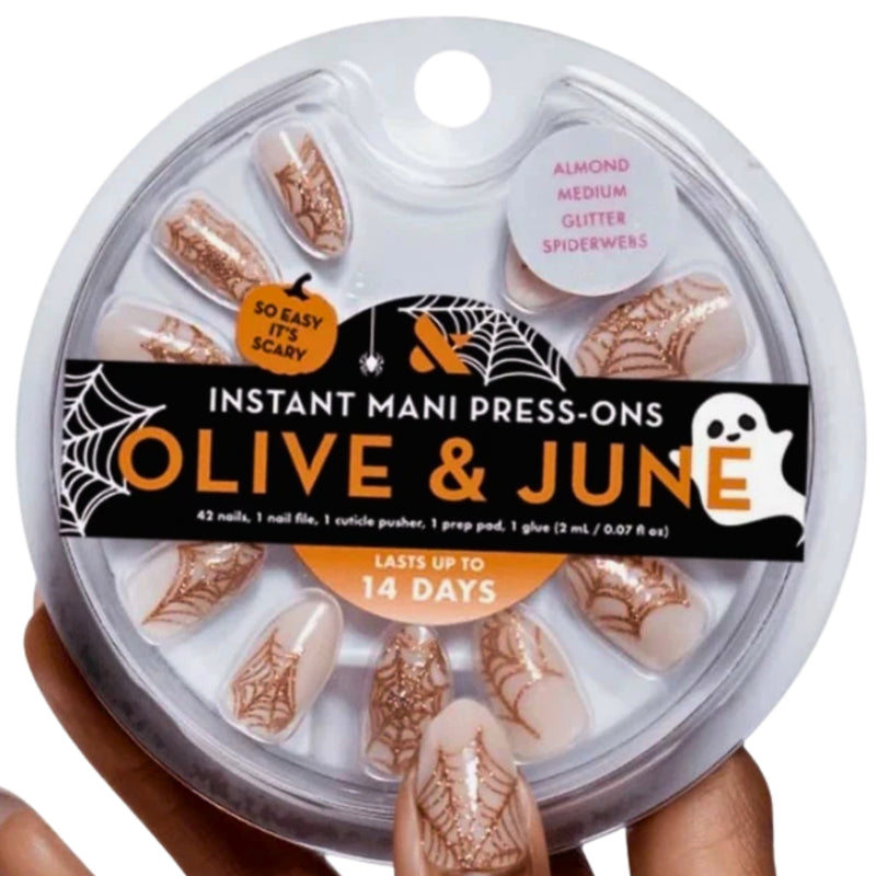 Olive & June Instant Mani Medium Almond Press-on Nails, Glitter Spiderwebs, 0.07oz - 1 Pack