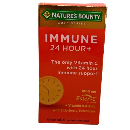 Nature's Bounty Immune 24 Hour+ with 1000mg Ester-C softgels bottle for immune system support