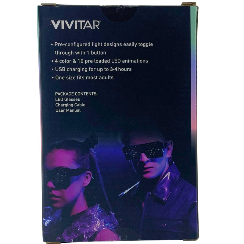 Vivitar RGB LED Eyewear Light Up Glasses 10 Animations USB Rechargeable 1 Pack
