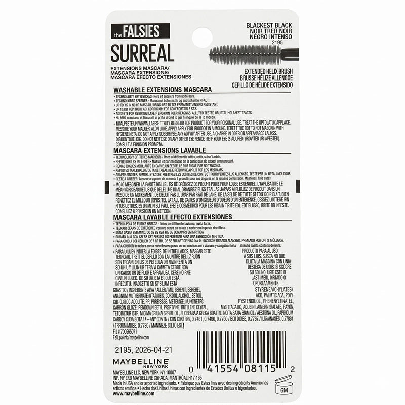 Maybelline The Falsies Surreal Extensions Mascara 170 Blackest Black 3 Pack New