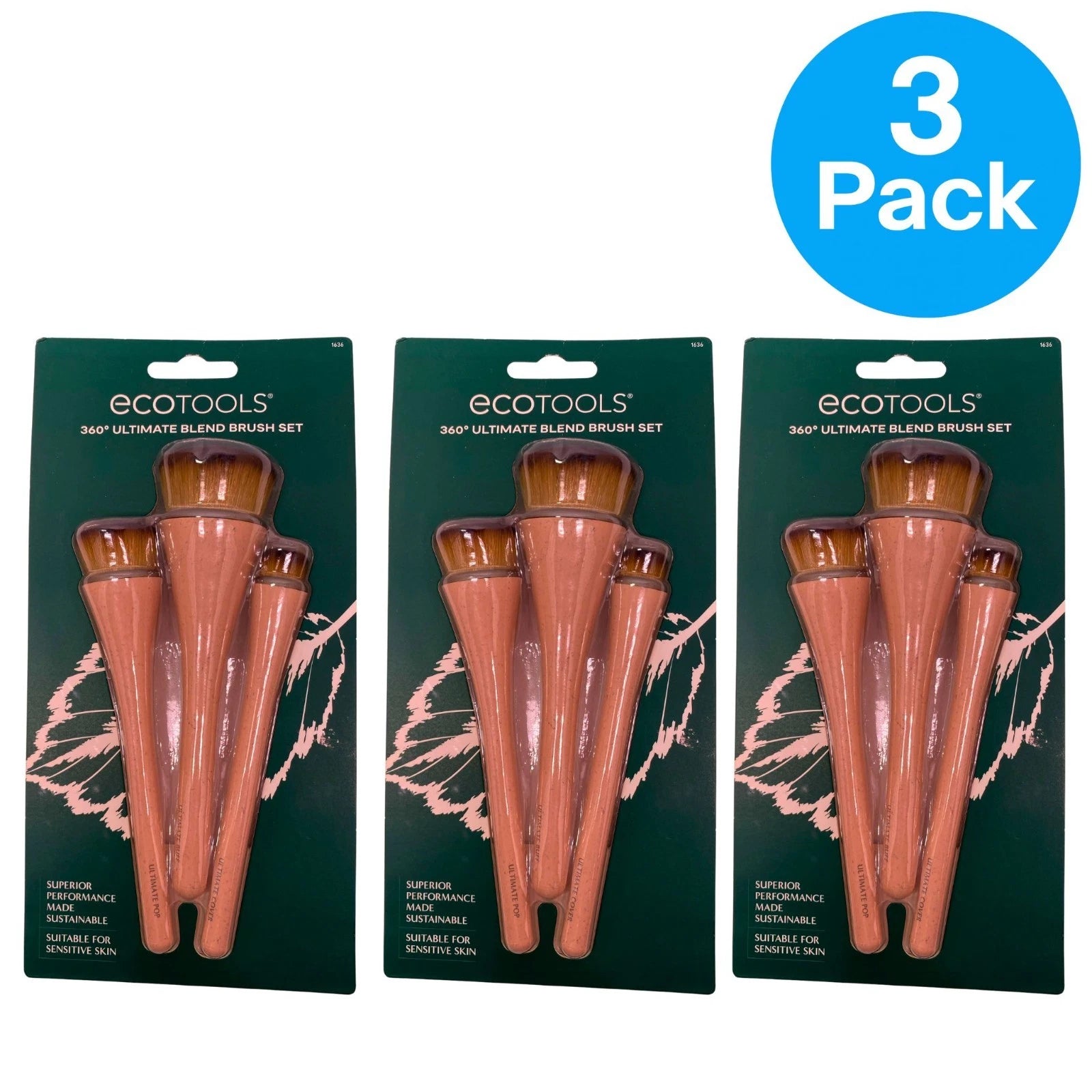 EcoTools 360 Ultimate Blend Makeup Brush Set 3-Piece 3-Pack New