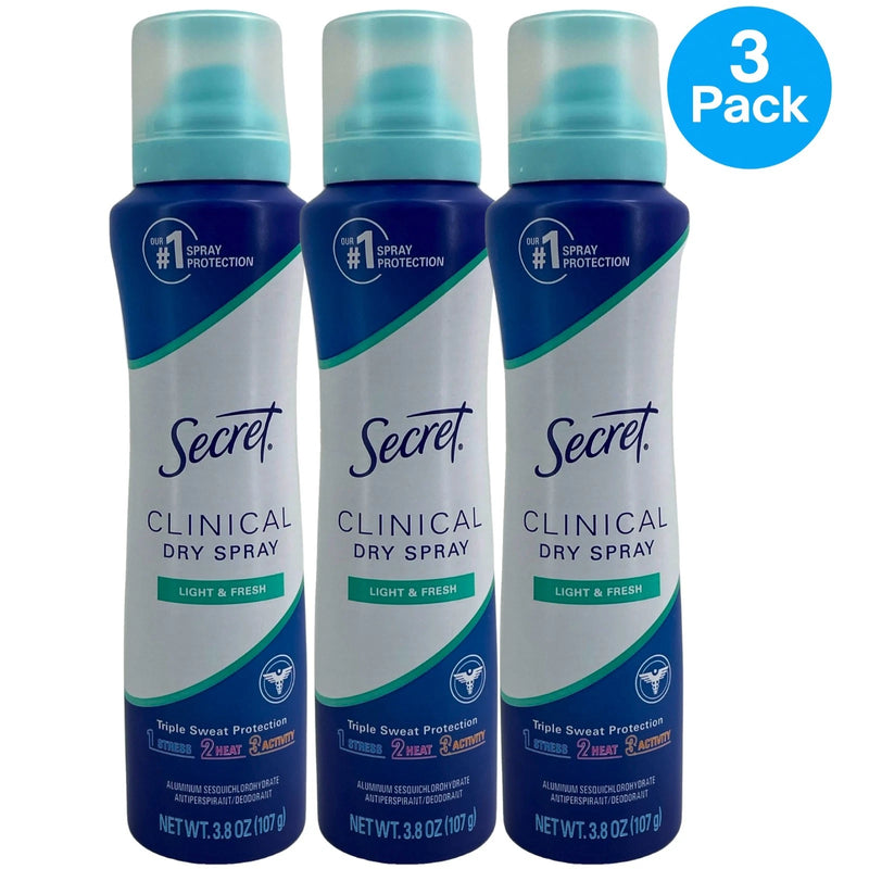 Secret Clinical Dry Spray Antiperspirant Deodorant Light & Fresh 3.8 Oz 3 Pack