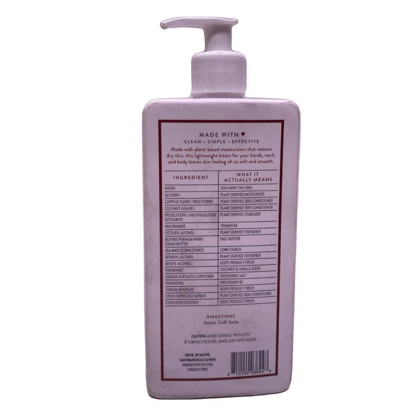 Native Moisturizing Lotion Coconut & Vanilla 16.5 fl oz New