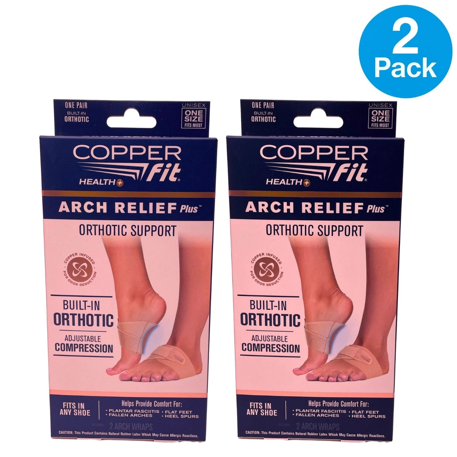 Copper Fit Arch Relief Plus Orthotic Support One Size 2 Pack New