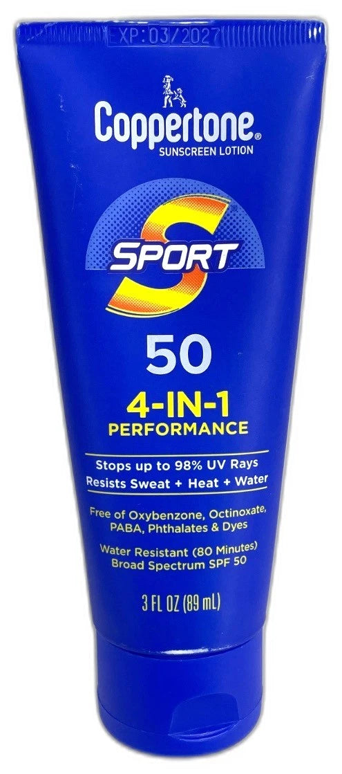 Coppertone SPORT Sunscreen SPF 50 Travel Size 3oz (Exp 03/27) 4 Pk NEW