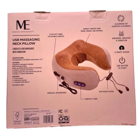 Modern Expressions USB Massaging Neck Pillow Cordless Rechargeable New