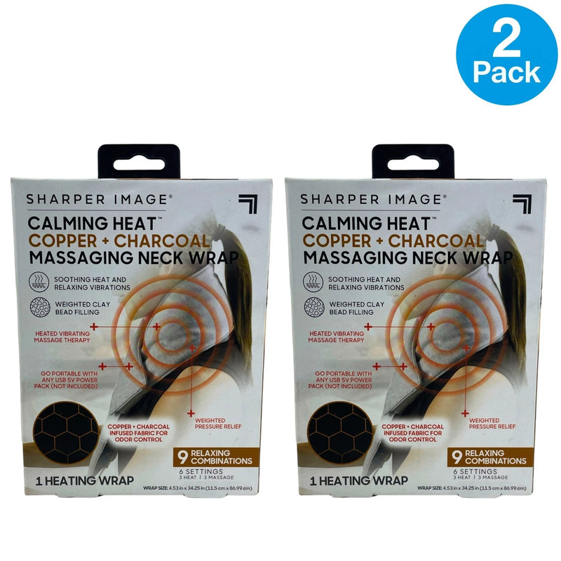 Sharper Image Calming Heat Copper Charcoal Massaging Neck Wrap 2 Pack New