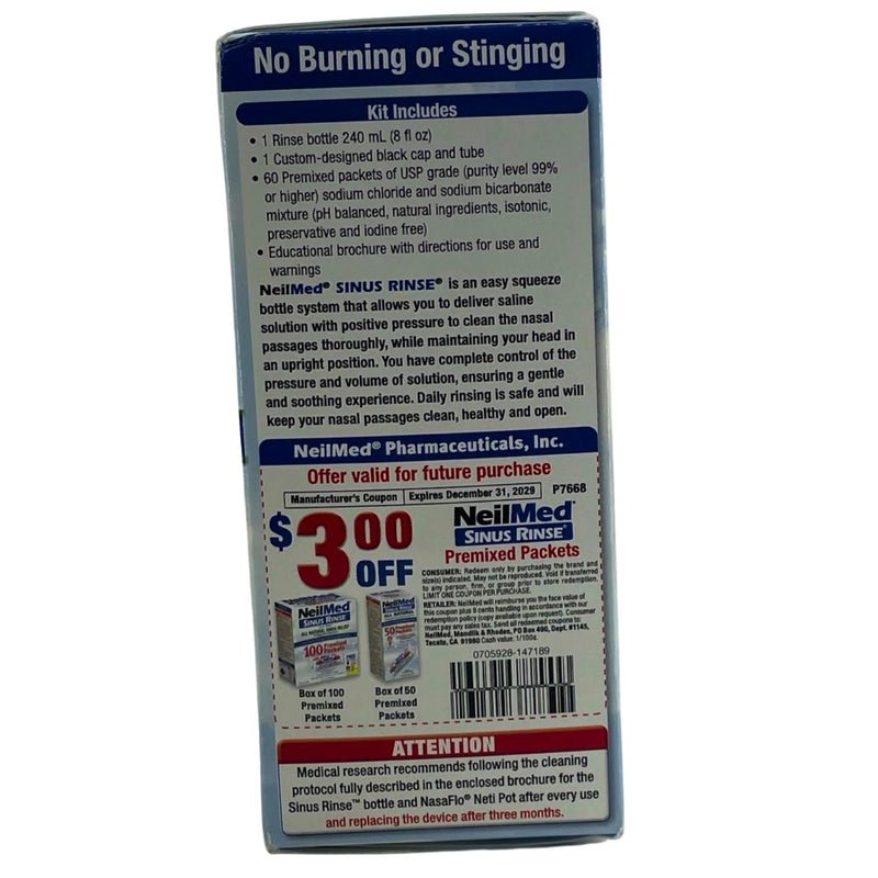 NeilMed Sinus Rinse Original Kit Squeeze Bottle & 60 Premixed Packets 3 Pack