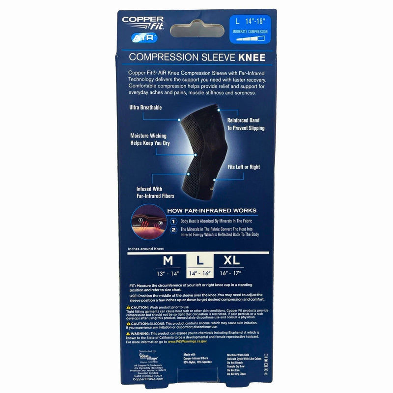 Copper Fit Air Knee Compression Sleeve L 14-16 in Black New