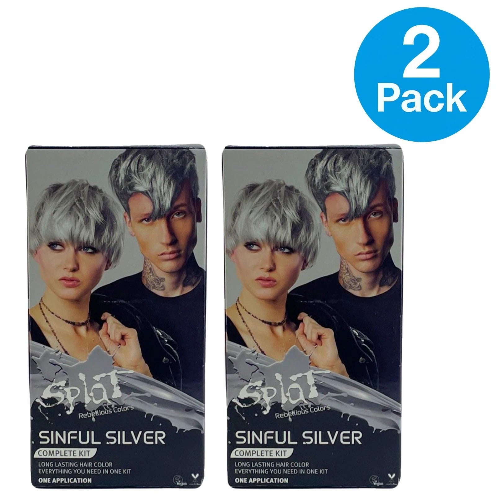 Splat Sinful Silver Complete Hair Color Kit Semi-Permanent Vivid Tint 2 Pack 1