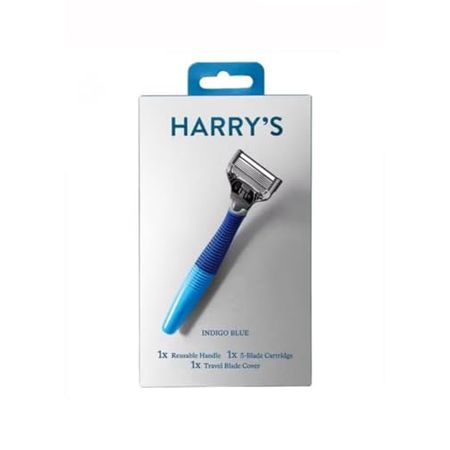 Harry's Indigo Blue men's razor handle with 2 blade refills included