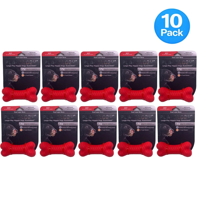 Playology Dual Layer Beef Scent Dog Bone Medium 10 Pack New