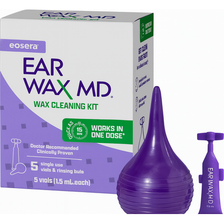 Ear Wax MD Wax Cleaning Kit with 5 vials and bulb applicator for safe ear cleaning