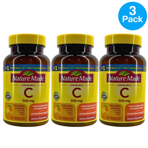 Nature Made Chewable Vitamin C 500 mg Immune & Antioxidant Orange 60 Tab 3 Pack