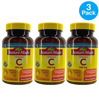 Nature Made Chewable Vitamin C 500 mg Immune & Antioxidant Orange 60 Tab 3 Pack
