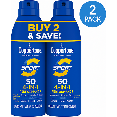 Coppertone Sport SPF 50 Spray 5.5 oz 2 Pack Exp 01/2026 New