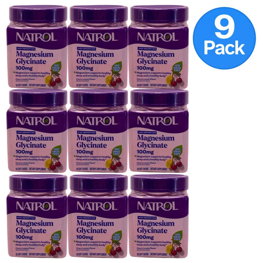 Natrol Magnesium Glycinate 100mg Cherry Lemon 30ct 9 Pack New Exp 02/2027