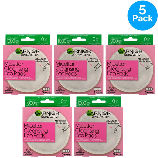 Garnier SkinActive Micellar Cleansing Eco Pads 3 Pads 5 Pack New