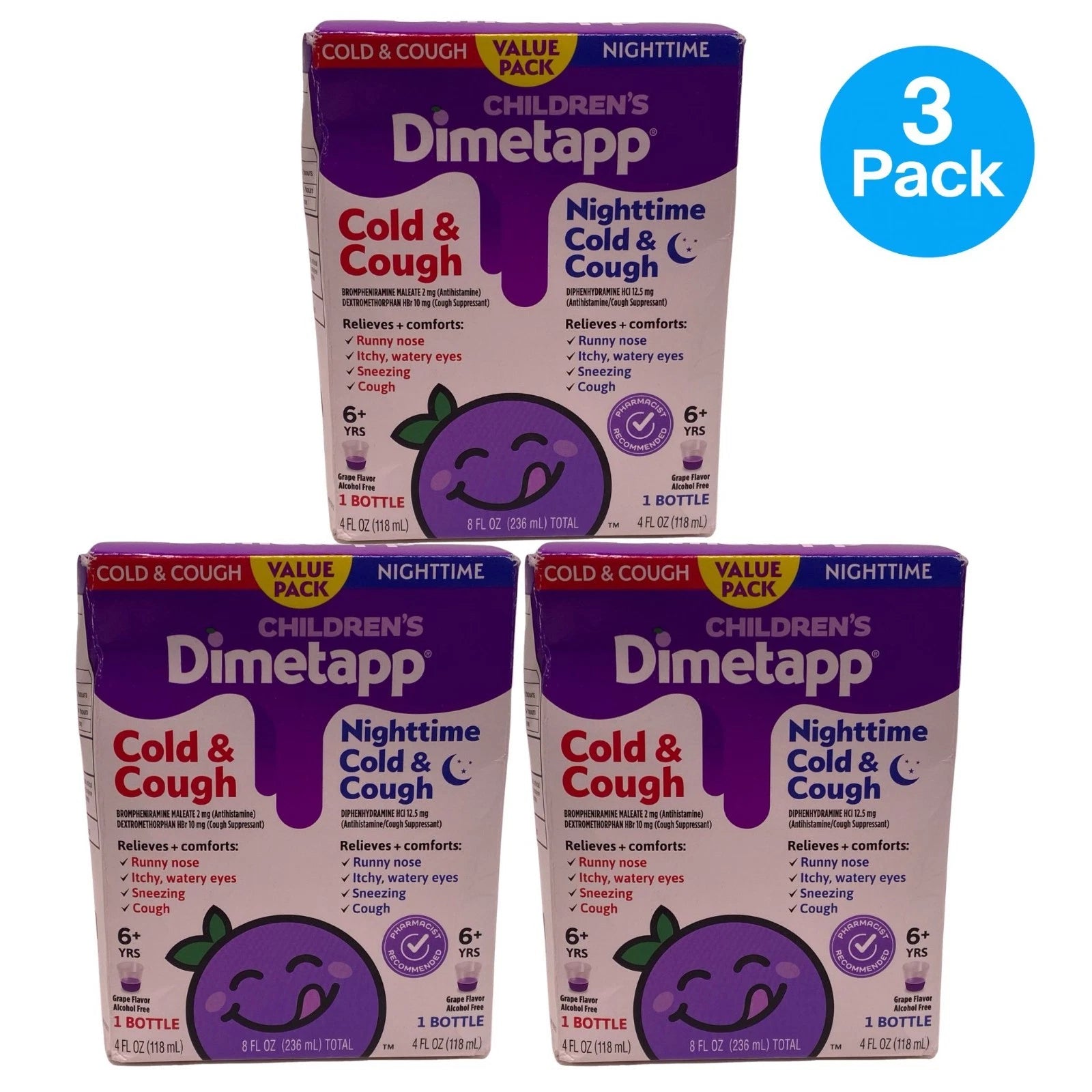 Children's Dimetapp Cold & Cough Nighttime 8 oz 3 Pack EXP 03/27