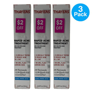 Thayers Rapid Acne Treatment 10% Sulfur 0.68 fl oz 3 Pack New