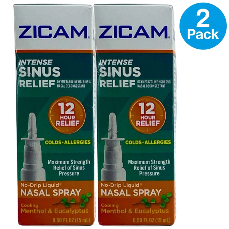 Zicam Intense Sinus Relief No-Drip Liquid Nasal Spray Menthol Eucalyptus 2 Pack