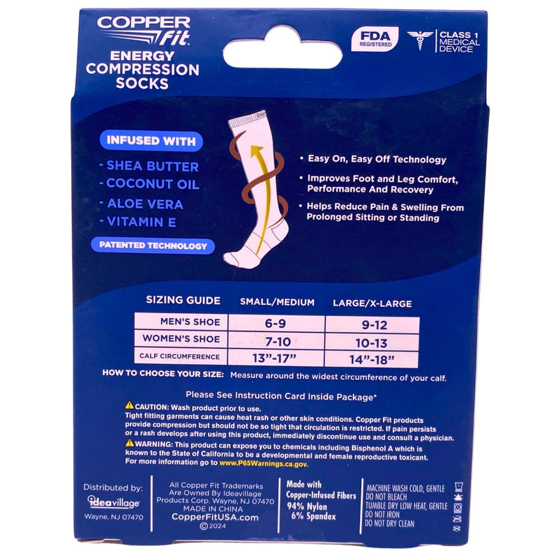 Copper Fit Energy Hydrating Compression Socks Infused L/XL Men Women 2 Pack New