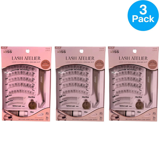 KISS Lash Atelier Extensions Design Kit LDK01 Pre-Mapped Natural Lashes 3-Pack Bundle