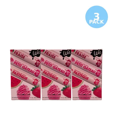 Wet 3pk Oral Play Sampler featuring Strawberry Cupcake and Watermelon flavors for intimate pleasure