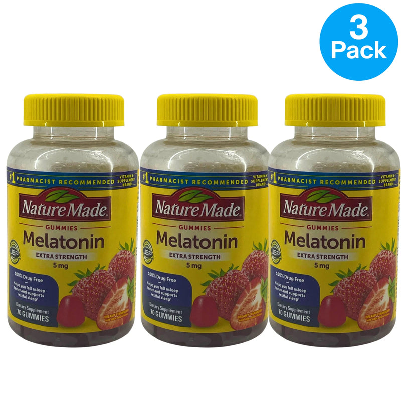 Nature Made Melatonin Extra Strength Dreamy Strawberry 70 Gum Exp 04/27 3 Pack