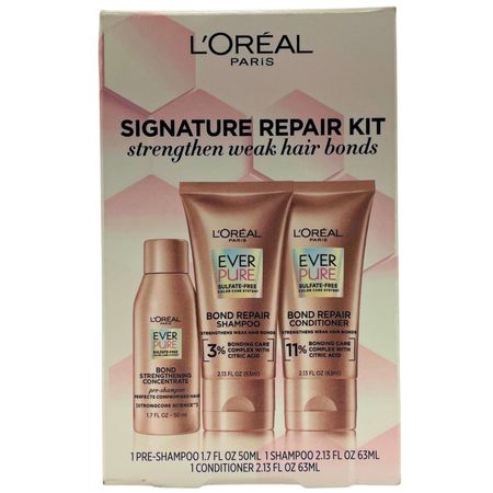 L’Oreal EverPure Bond Repair Kit Pre-Shampoo, Shampoo, Conditioner- New 1