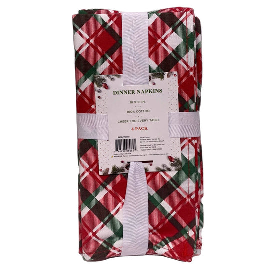 Christmas Plaid Cotton Dinner Napkins 18x18 in New