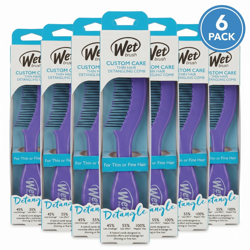 Wet Brush Custom Care Thin Hair Detangling Comb Purple Hybrid 6 Pack New