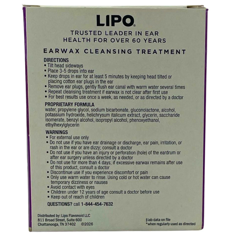 LIPO Ear Care Earwax Cleansing Kit Dual Action Formula 0.5 fl oz (2 Pack)