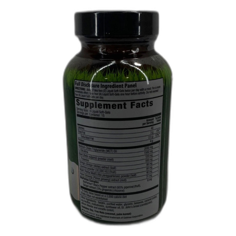 Irwin Naturals Nitric Oxide Pre Sport L-Citrulline 60 Softgels Exp 11/27 New