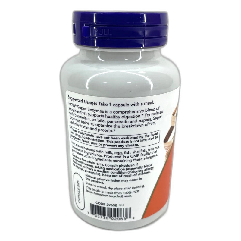 NOW Foods Super Enzymes 90 Capsules Breaks Down Fats Carbs Protein Exp 01/28 New